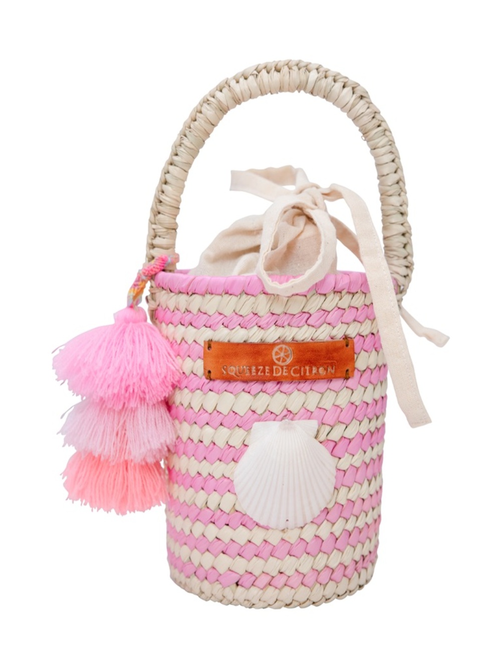 Squeeze De Citron Pink Woven Mini Bucket Bag with Tassel